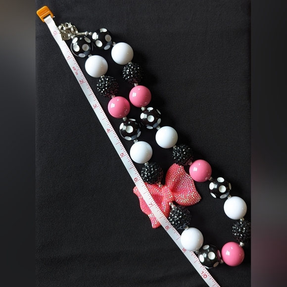 Handcrafted Artisan Girls Chunky Beaded Necklace - Pink, Black and White - Picture 5 of 5